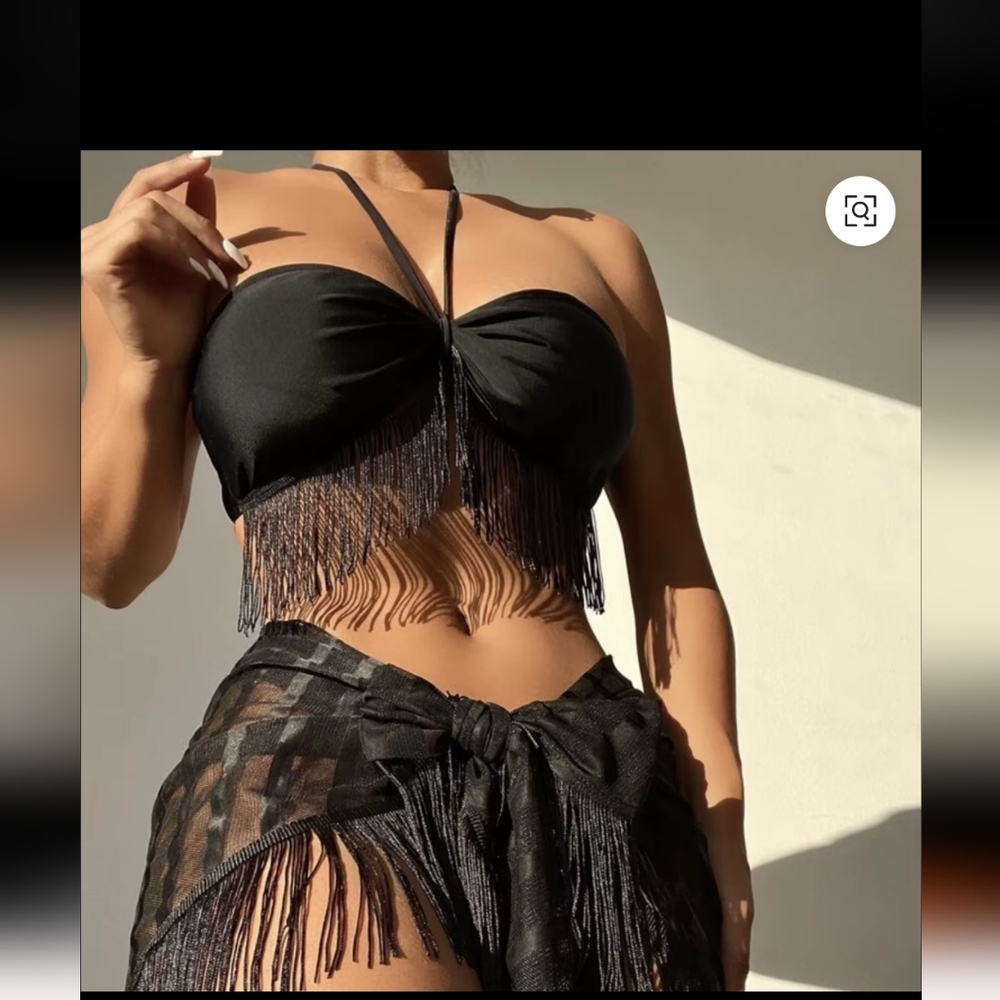 Black Fringe Halter Top